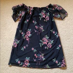 BB Dakota Black Floral Off the Shoulder Dress Sm